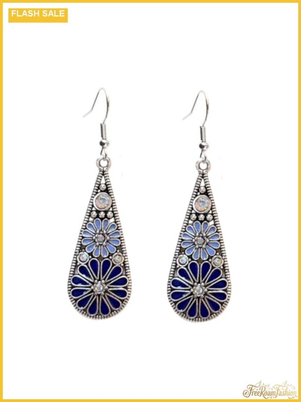 Silver Plated Teardrop Dangle Earrings AB Crystal Boho Statement